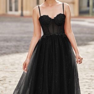 Stacees Black Tulle Corset Prom Dress  Size 6 -Prom NWT